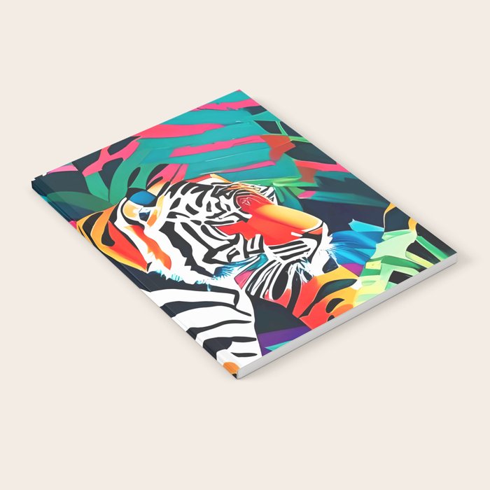 The Tigress, Fearless Wild Animal Tropical Jungle, Multicolor Cat Confidence Peaceful Calm Bohemian Eclectic Notebook Gallery Image 1