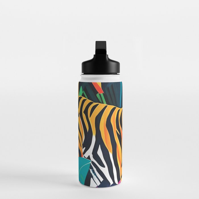 The Tigress, Fearless Wild Animal Tropical Jungle, Multicolor Cat Confidence Peaceful Calm Bohemian Eclectic Water Bottle Gallery Image 3