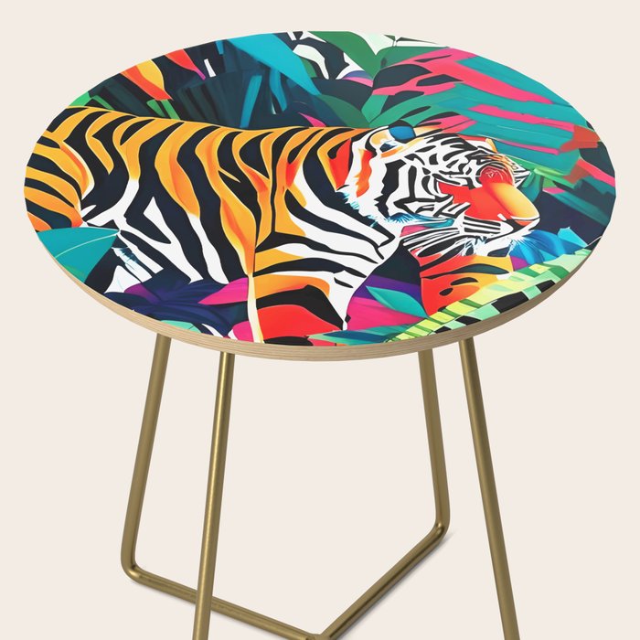 The Tigress, Fearless Wild Animal Tropical Jungle, Multicolor Cat Confidence Peaceful Calm Bohemian Eclectic Side Table Gallery Image 2