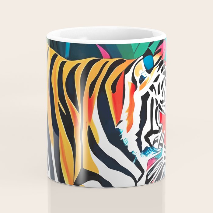 The Tigress, Fearless Wild Animal Tropical Jungle, Multicolor Cat Confidence Peaceful Calm Bohemian Eclectic Coffee Mug Gallery Image 4