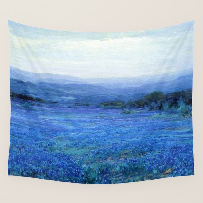 Bluebonnet Panoramic Landscape in Twilight painting by Robert Julian Onderdonk Wall Tapestry Gallery Image 4