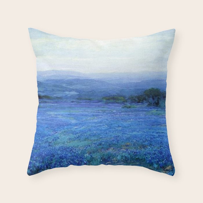 Bluebonnet Panoramic Landscape in Twilight painting by Robert Julian Onderdonk Throw Pillow Gallery Image 1