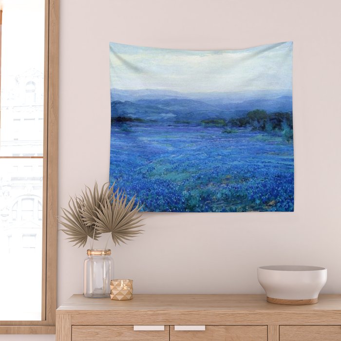 Bluebonnet Panoramic Landscape in Twilight painting by Robert Julian Onderdonk Wall Tapestry Gallery Image 2