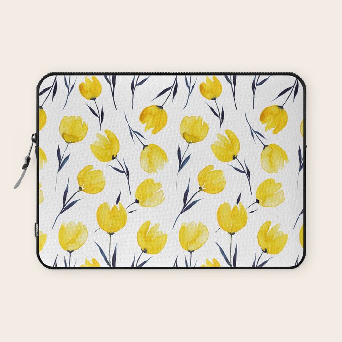 Yellow Tulips | Watercolour Pattern Laptop Sleeve Gallery Image 1