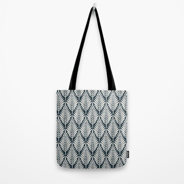 Linocut Palm Leaves . Navy Tote Bag Gallery Image 2
