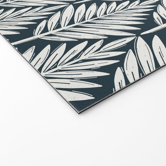 Linocut Palm Leaves . Navy Welcome Mat Gallery Image 2