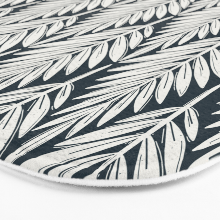 Linocut Palm Leaves . Navy Bath Mat Gallery Image 3