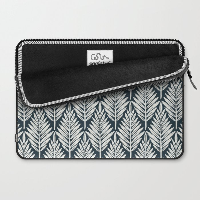 Linocut Palm Leaves . Navy Laptop Sleeve Gallery Image 2