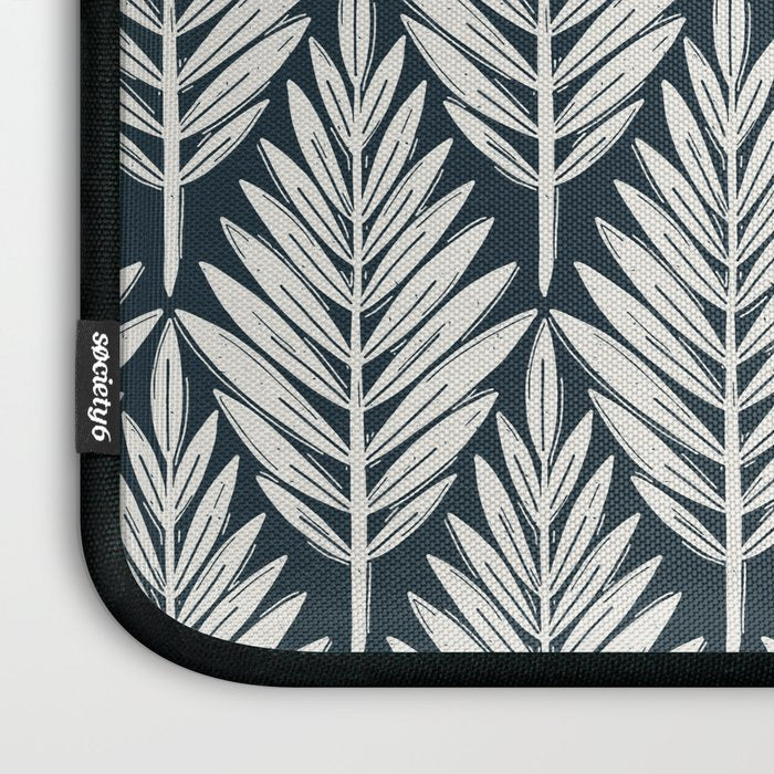 Linocut Palm Leaves . Navy Laptop Sleeve Gallery Image 3