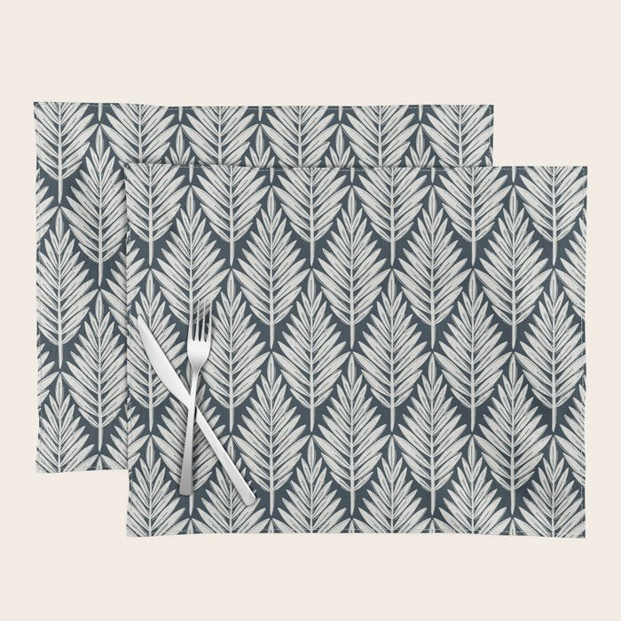 Linocut Palm Leaves . Navy Placemat Gallery Image 1