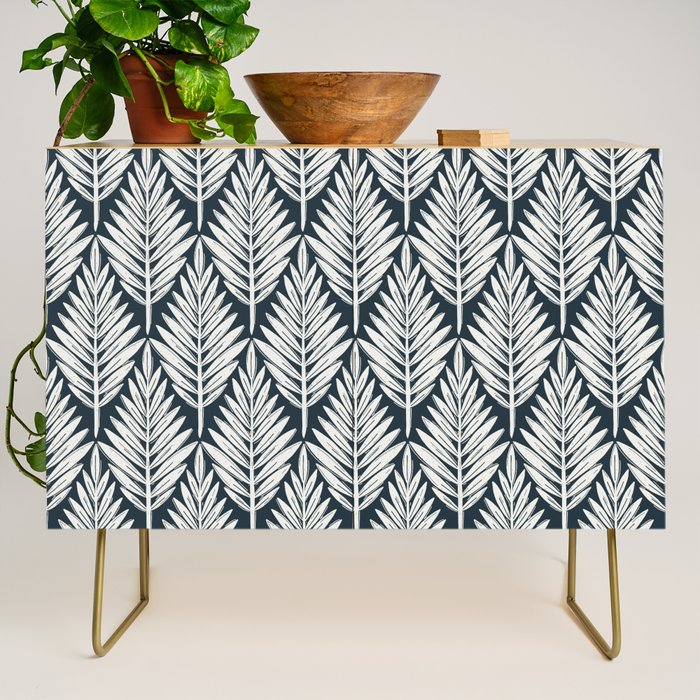 Linocut Palm Leaves . Navy Credenza Gallery Image 1