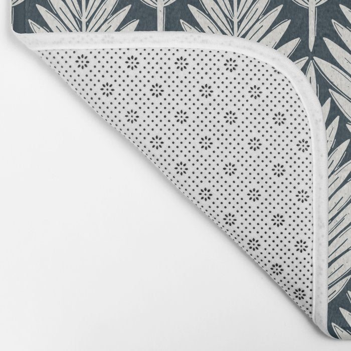 Linocut Palm Leaves . Navy Bath Mat Gallery Image 2