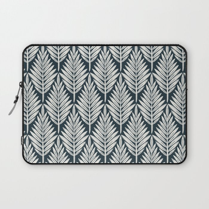 Linocut Palm Leaves . Navy Laptop Sleeve Gallery Image 1