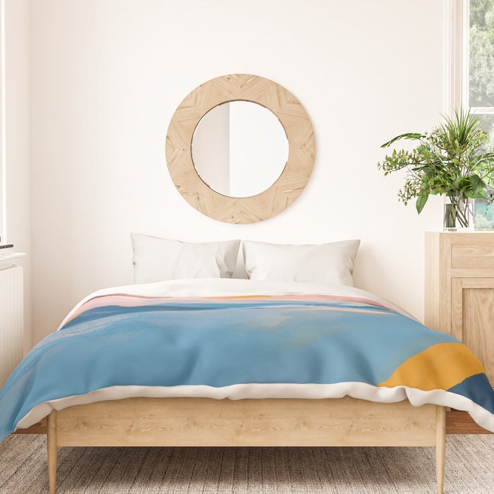 Pink and Blue Abstract Art Ocean and Sunrise Duvet Cover Gallery Image 3