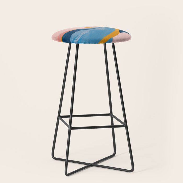 Pink and Blue Abstract Art Ocean and Sunrise Stool Gallery Image 1