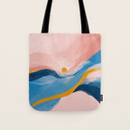 Pink and Blue Abstract Art Ocean and Sunrise Tote Bag Gallery Image 1