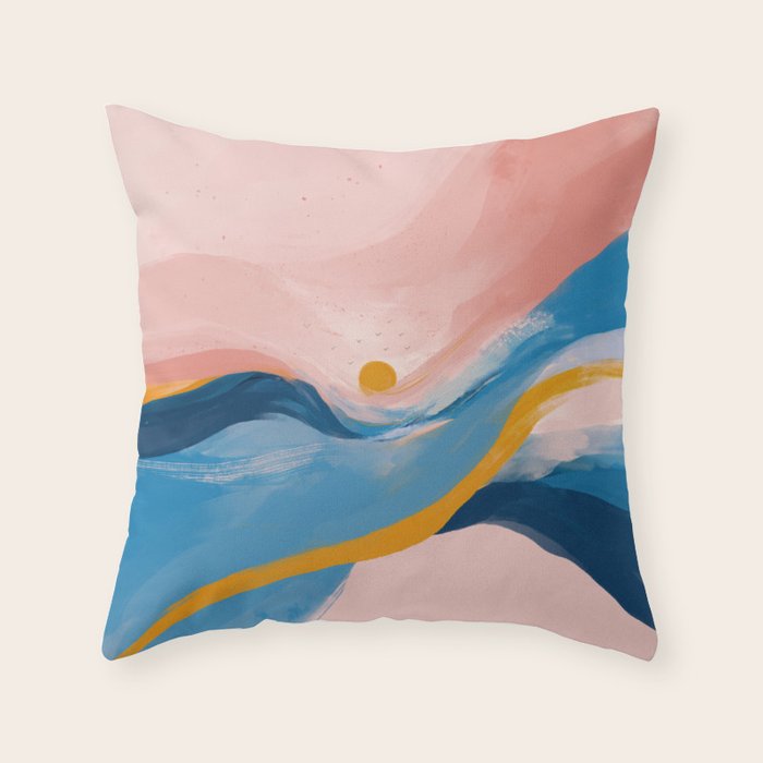Pink and Blue Abstract Art Ocean and Sunrise Throw Pillow Gallery Image 2