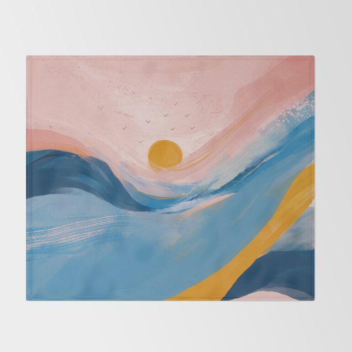 Pink and Blue Abstract Art Ocean and Sunrise Throw Blanket Gallery Image 2