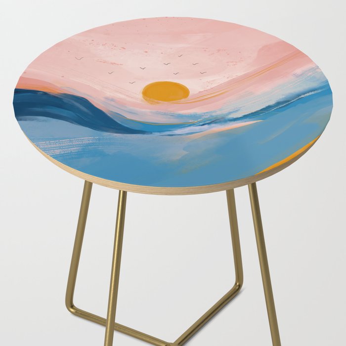 Pink and Blue Abstract Art Ocean and Sunrise Side Table Gallery Image 2