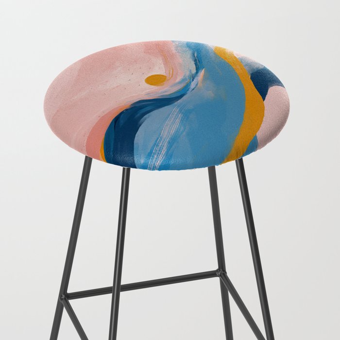 Pink and Blue Abstract Art Ocean and Sunrise Stool Gallery Image 2