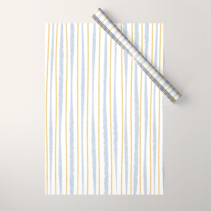 Organic Watercolor Striped Pattern Powder Blue Mustard Yellow White Wrapping Paper Gallery Image 1