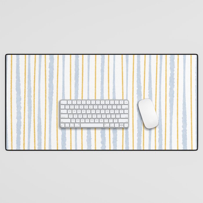Organic Watercolor Striped Pattern Powder Blue Mustard Yellow White Desk Mat Gallery Image 1