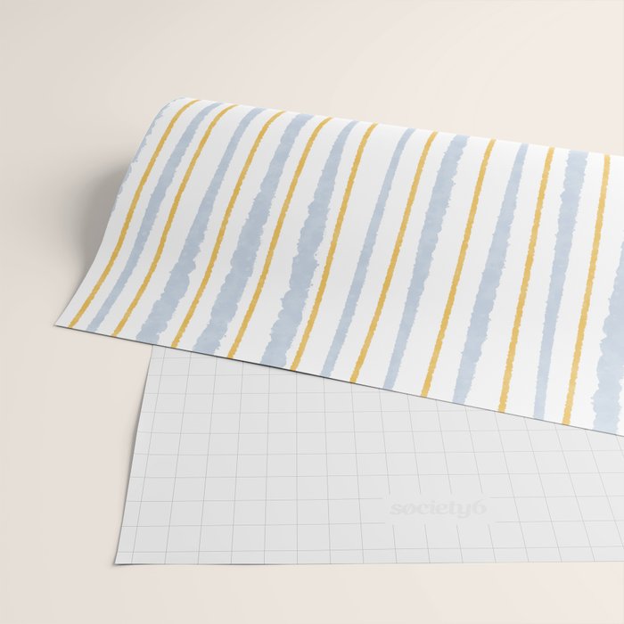 Organic Watercolor Striped Pattern Powder Blue Mustard Yellow White Wrapping Paper Gallery Image 2