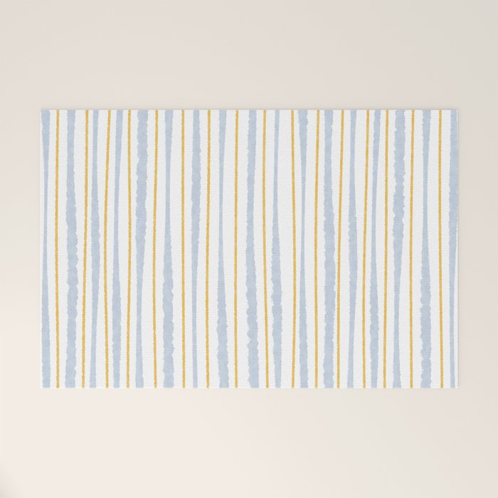 Organic Watercolor Striped Pattern Powder Blue Mustard Yellow White Welcome Mat Gallery Image 1