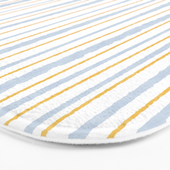 Organic Watercolor Striped Pattern Powder Blue Mustard Yellow White Bath Mat Gallery Image 3