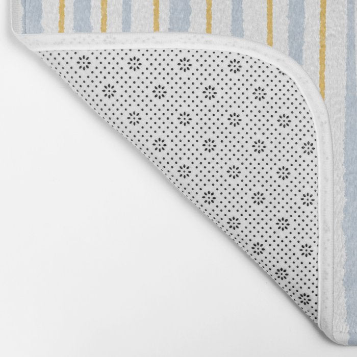 Organic Watercolor Striped Pattern Powder Blue Mustard Yellow White Bath Mat Gallery Image 2