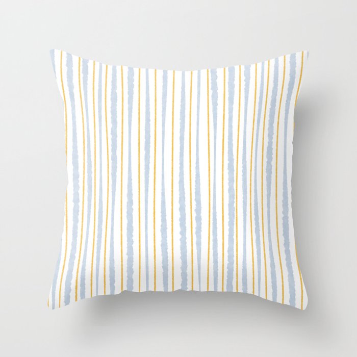 Organic Watercolor Striped Pattern Powder Blue Mustard Yellow White Throw Pillow Gallery Image 6