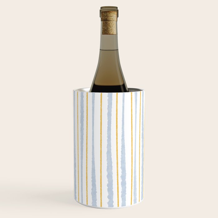 Organic Watercolor Striped Pattern Powder Blue Mustard Yellow White Wine Chiller Gallery Image 1
