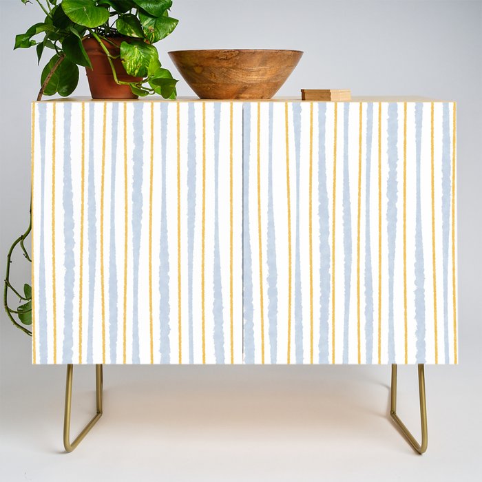Organic Watercolor Striped Pattern Powder Blue Mustard Yellow White Credenza Gallery Image 1
