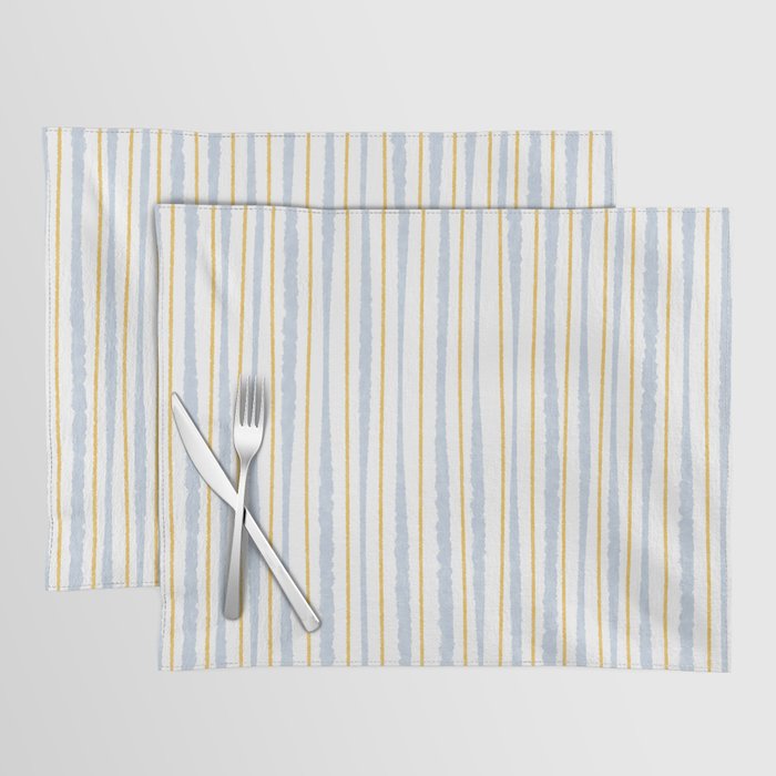 Organic Watercolor Striped Pattern Powder Blue Mustard Yellow White Placemat Gallery Image 1