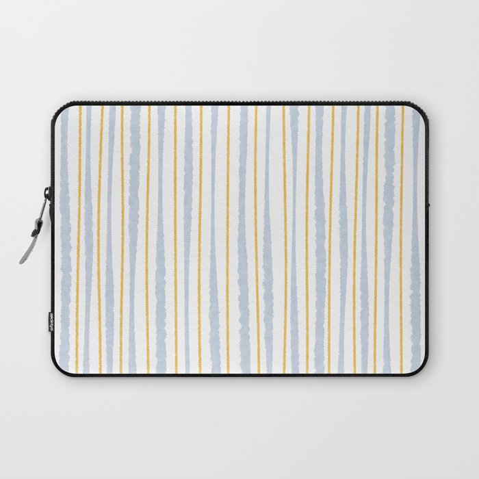 Organic Watercolor Striped Pattern Powder Blue Mustard Yellow White Laptop Sleeve Gallery Image 1