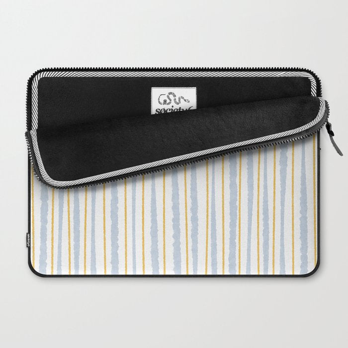 Organic Watercolor Striped Pattern Powder Blue Mustard Yellow White Laptop Sleeve Gallery Image 2