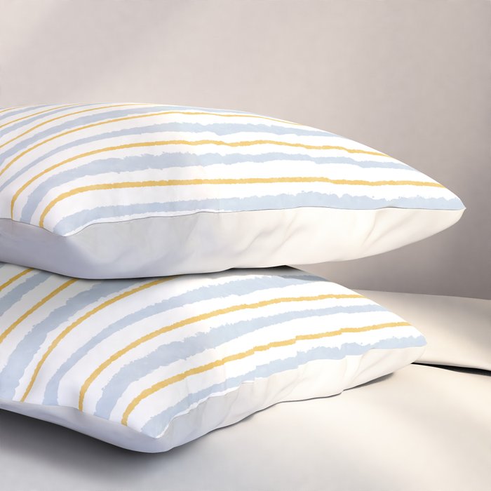 Organic Watercolor Striped Pattern Powder Blue Mustard Yellow White Pillow Sham Gallery Image 3