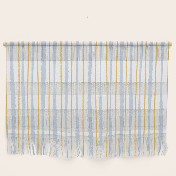Organic Watercolor Striped Pattern Powder Blue Mustard Yellow White Wall Hanging Gallery Image 1