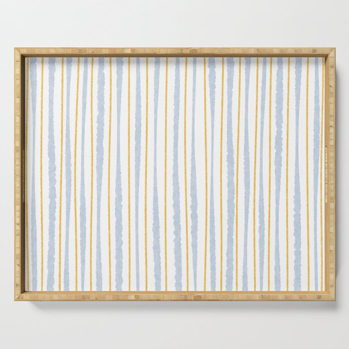 Organic Watercolor Striped Pattern Powder Blue Mustard Yellow White Serving Tray Gallery Image 1