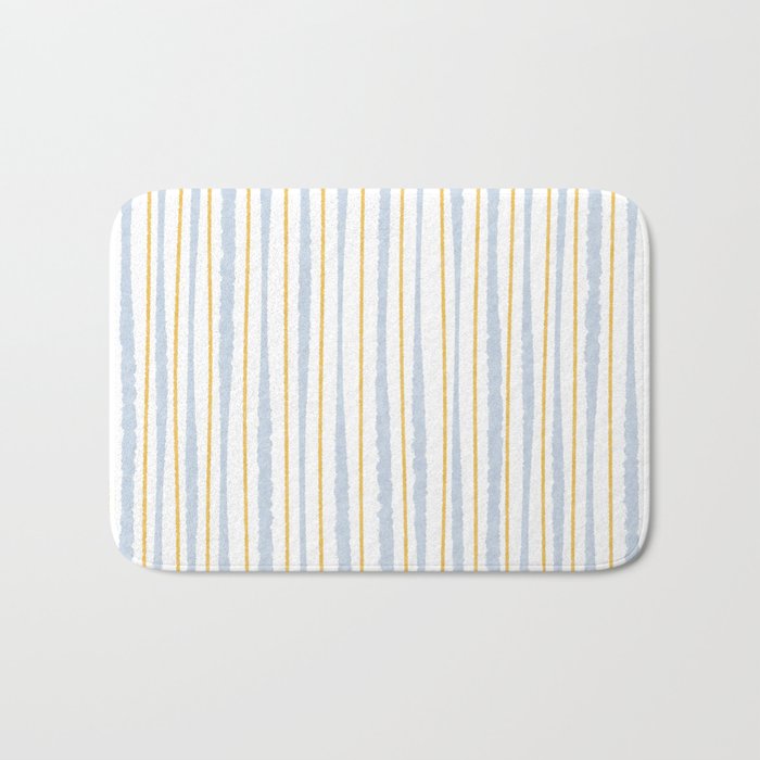 Organic Watercolor Striped Pattern Powder Blue Mustard Yellow White Bath Mat Gallery Image 1