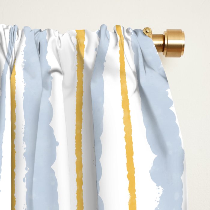 Organic Watercolor Striped Pattern Powder Blue Mustard Yellow White Window Curtain Gallery Image 2