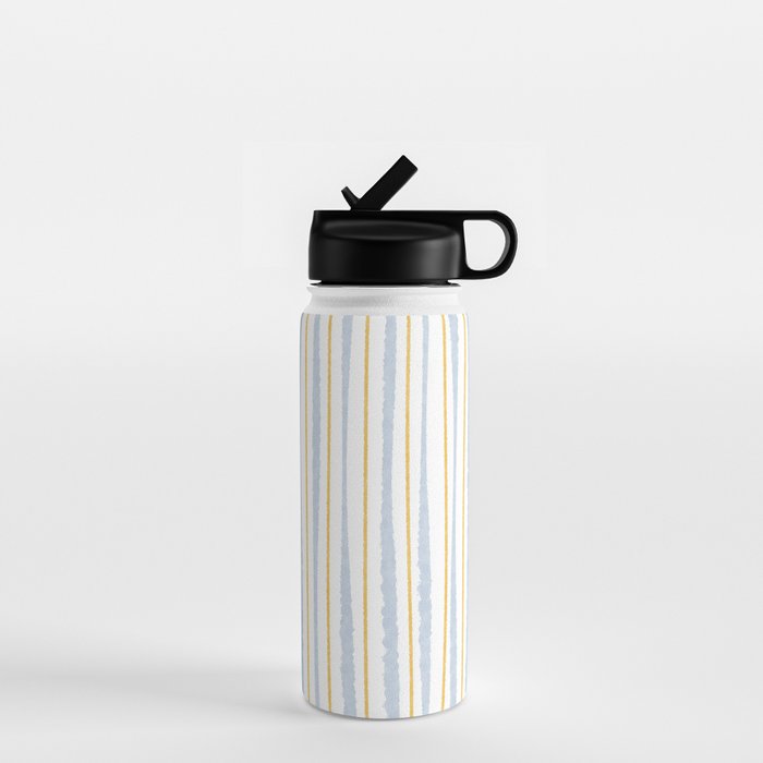 Organic Watercolor Striped Pattern Powder Blue Mustard Yellow White Water Bottle Gallery Image 1