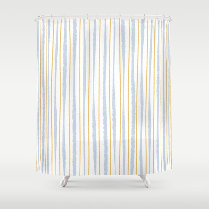 Organic Watercolor Striped Pattern Powder Blue Mustard Yellow White Shower Curtain Gallery Image 1