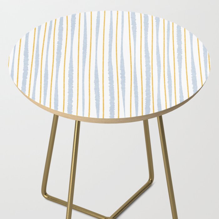 Organic Watercolor Striped Pattern Powder Blue Mustard Yellow White Side Table Gallery Image 2