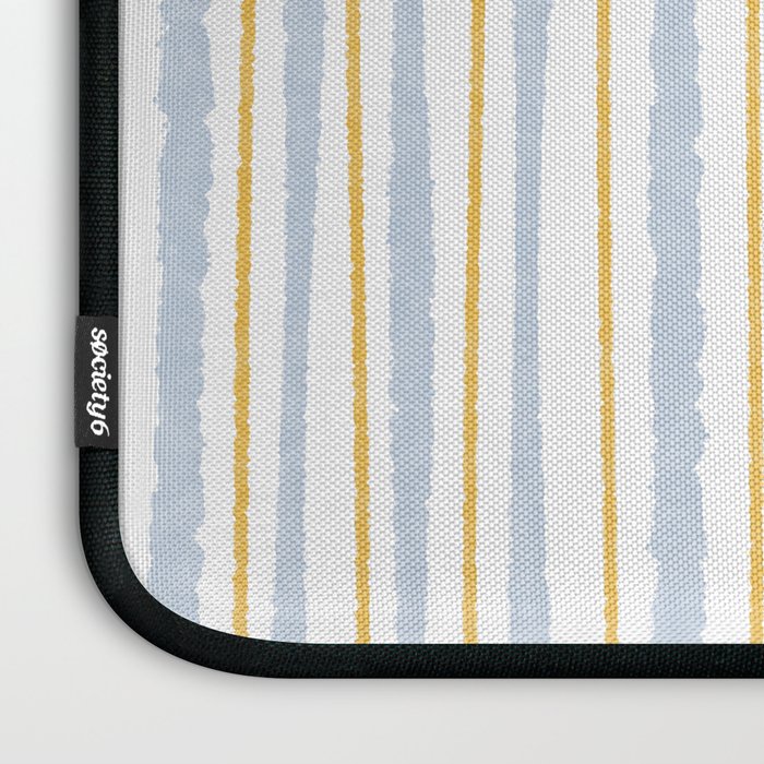 Organic Watercolor Striped Pattern Powder Blue Mustard Yellow White Laptop Sleeve Gallery Image 3