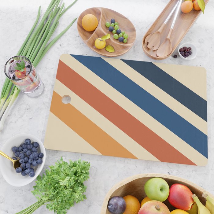 Rainbow 70s 60s Stripe Colorful Rainbow Tan Retro Vintage Cutting Board Gallery Image 2