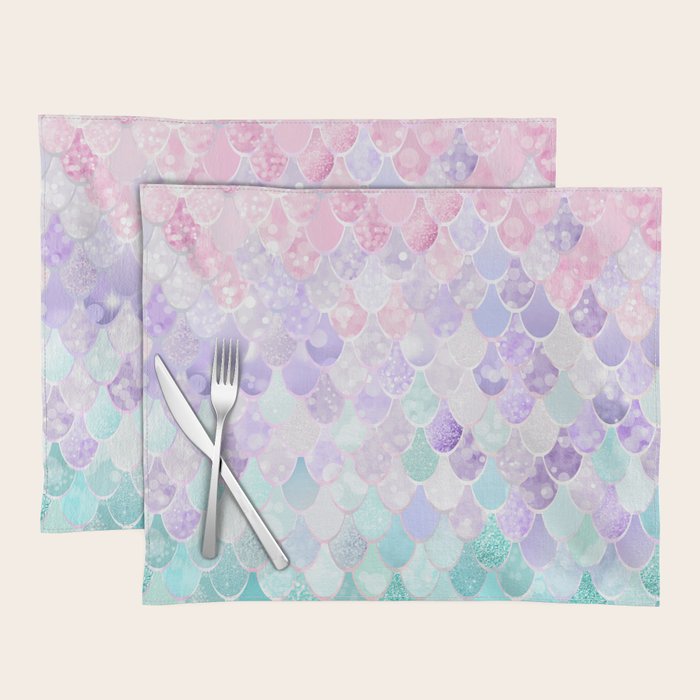 Cute Mermaid Pattern, Light Pink, Purple, Teal Placemat Gallery Image 1