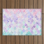 Cute Mermaid Pattern, Light Pink, Purple, Teal Outdoor Rug Gallery Image 1