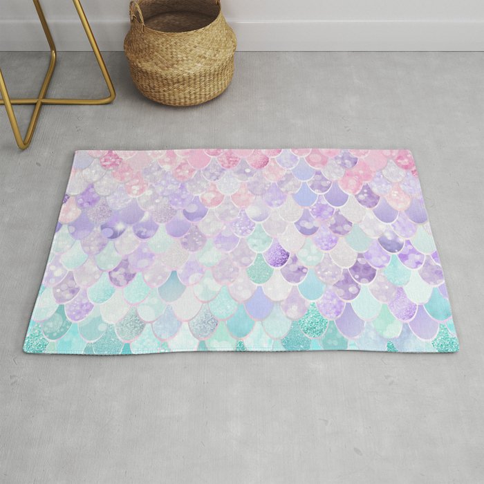 Cute Mermaid Pattern, Light Pink, Purple, Teal Rug Gallery Image 1