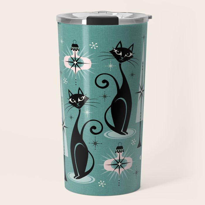 Mid Century Meow Atomic Kitty Christmas ©studioxtine Travel Mug Gallery Image 1